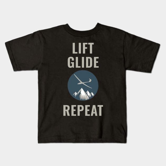 Lift Glide Repeat Glider Pilot T-shirt Kids T-Shirt by ThesePrints